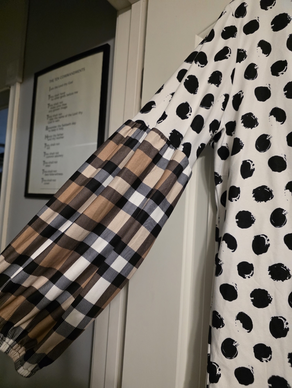 Nuggles Polka Dot Top with Plaid Sleeves - Black & Cream - Picture 5 of 6